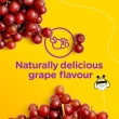 Grapes strewn across a yellow background with the text 'naturally delicious grape flavour'